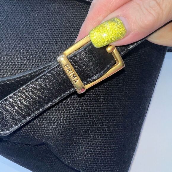 Prima by Phillippe Vintage Black Canvas and Leather Pull String Bucket Bag - Picture 4 of 10